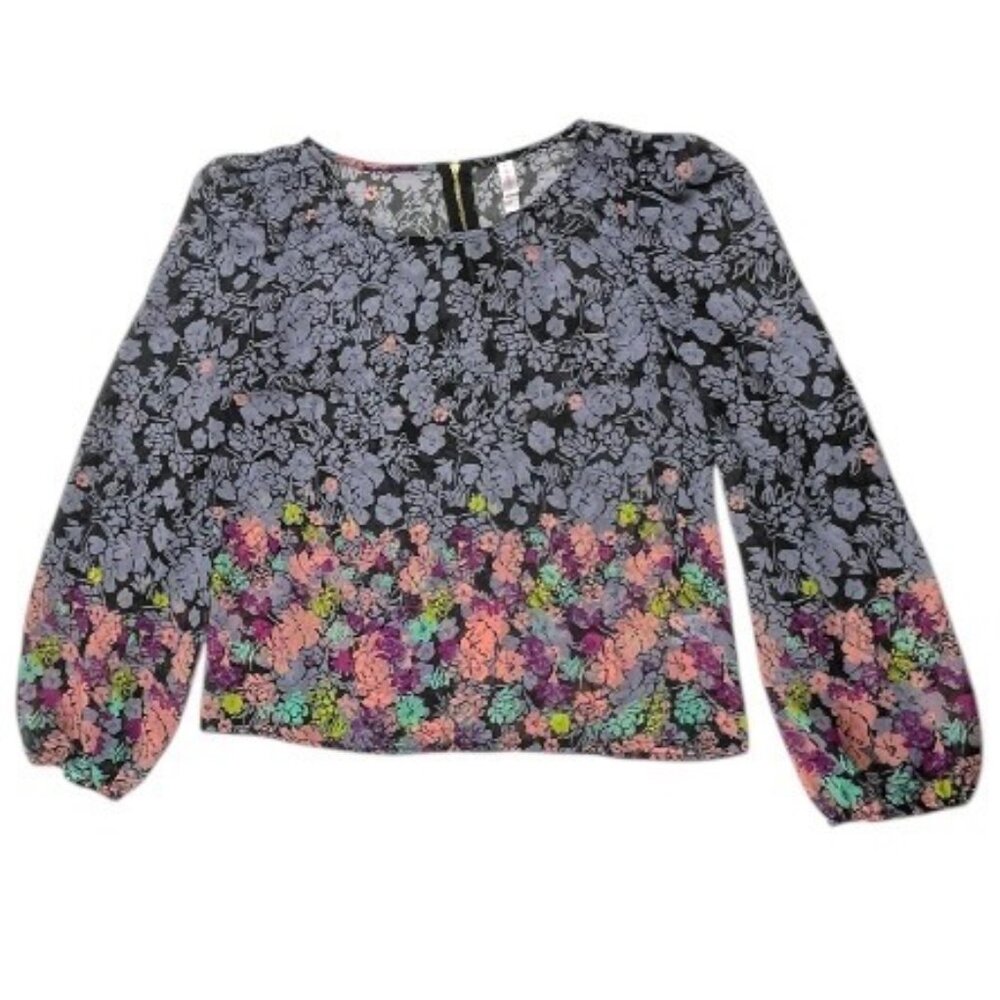 Xhilaration Floral Print Sheer Long Sleeve Blouse Size Medium Feminine Romantic